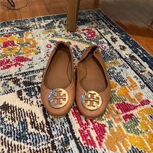 Tory Burch Brown Flats with Gold Emblem